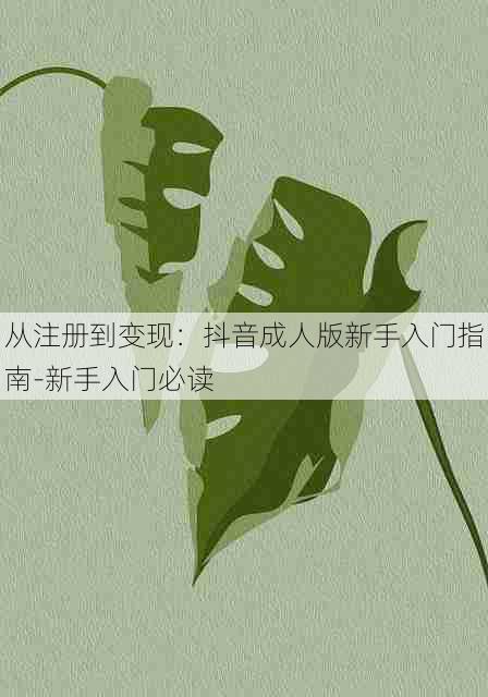 从注册到变现:抖音成人版新手入门指南-新手入门必读